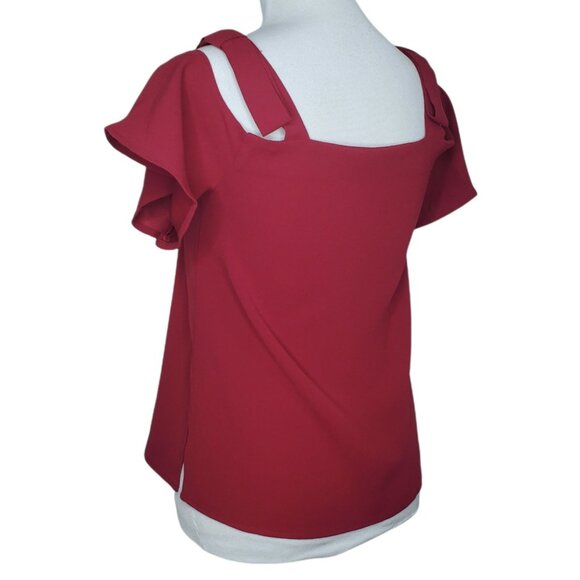 Ann Taylor Petite Womens Blouse Size XS Cold Shoulder Flare Sleeves Maroon XSP - Picture 5 of 10